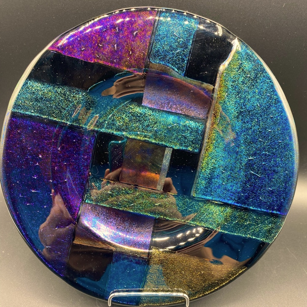 Hathcoat studios dichroic fused glass signed plate
